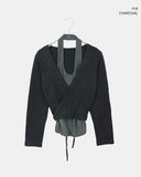 [Fake Layered /Wool] Dodge Color Matching Halter Sleeveless Strap Wrap Knit