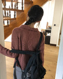 [MADE] Wayson High Neck Punching Cable Long Sleeve Knit Cardigan