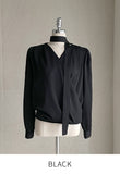 [Tie set] Repodi Satin Wrapped Shirred Blouse