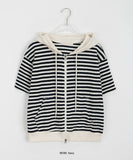 Une Two-Way Stripe Short Sleeve Hood Zip-Up