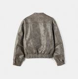 The Non Washed Stand Collar Leather Jacket