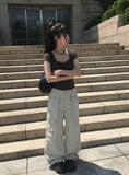 Kens Big Pocket Zipper Cargo Wide Pintuck Pants
