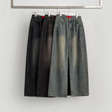 Side Tape Cut Line Brushed Balloon Wide Denim Pants