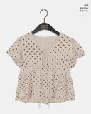 Newon Dot Lace Ribbon Short Sleeve Blouse