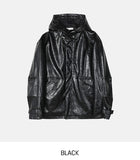 Seri glossy crack leather hoodie field jacket