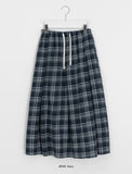 Celine Pintuck Cotton Check Banding Long Skirt