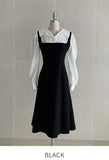 Nad Color Matching Collar Tweed Flare One Piece