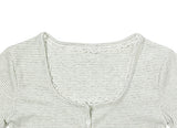 Shudi Stripe Lace Square Neck Short Sleeve T-Shirt