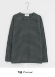 Bea Diagonal Henley Neck Stripe Long Sleeve Tee