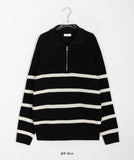 [unisex] Yomin Collar Stripe Half-Zip Over Knit