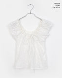 Shua lace punching ribbon puff blouse