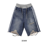Banding Track Damage Bermuda Denim Pants