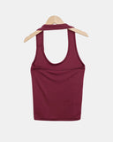 Dender Button Halter Short Sleeve T-shirt