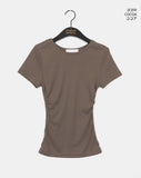 Winkle Side Shirring U-Neck Short Sleeve T-shirt