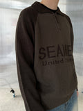 Half Zip-Up Lettering Knit