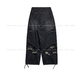 Folding pocket curved damage denim pants