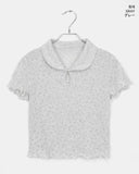 Soming Flower Round Collar Frill Short Sleeve T-Shirt