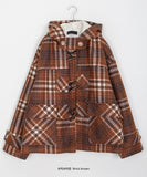 [unisex] Dotum hairy wool check duffel hood coat