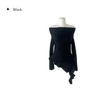 [Brushed] Fove Off-Shoulder Unbalanced Frill Rib Knit