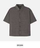 Country pin check semi-crop short sleeve shirt