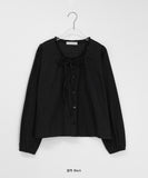 Qinen Frill Ribbon Punching Embroidery Blouse