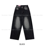 Side pin tuck washed wide denim pants