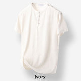 Nebi Shoulder Snap Henley Neck Short Sleeve T-shirt