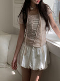 [Corsage scarf set] Vian Flower Shirring Short Sleeve T-shirt