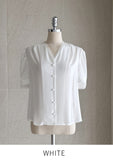 Shawang chiffon color matching shirring short sleeve blouse