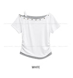 Steen Wood Button Layered One-Shoulder Short Sleeve