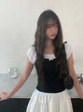 [Fake Layered] Sund Ribbon Sleeveless Layered Puff Short Sleeve T-Shirt