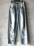 Necked raw damaged denim