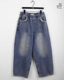 [MADE] Villard Surgical Damage Washing Banding Long Wide Denim Pants