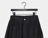 Dad side pin tuck snap button wide long denim pants