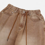Dyeing Washed Banding Bermuda Denim Pants