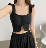 Tiered Frill Sleeveless A-line Banding Long Skirt Two-Piece Set Vacation Look
