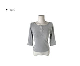 [MADE] Oeun Round Button Three Quarter Sleeve T-Shirt