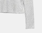 Rome Flower Ribbon V-Neck Long Sleeve T-Shirt