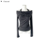 Drew Halter Layered Lettering Off-Shoulder T-Shirt