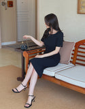 Mons Notch Drape Shirring Short Sleeve One Piece