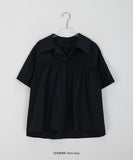 Ryuke nylon shirring collar short sleeve blouse