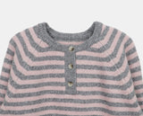 Hira Round Henley Neck Button Stripe Knit