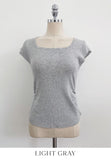 Ezha Square Neck Shirring Cap Sleeve Knit