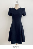 Moenne Heart Neck Puff Tweed Flare One Piece