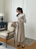 Collard V-neck Pintuck Pleats Long One Piece (belt set)