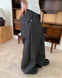 Lemming Stripe Big Pocket Snap Button Denim Wide Long Pants