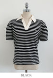 Heden Open Collar Stripe Puff Short Sleeve T-shirt
