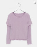 Depin layered two-way angora short-sleeve long-sleeve frilled t-shirt