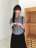 Karen Stripe Short Sleeve Collar Slim Shirt