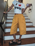 high key side tuck wide half pants